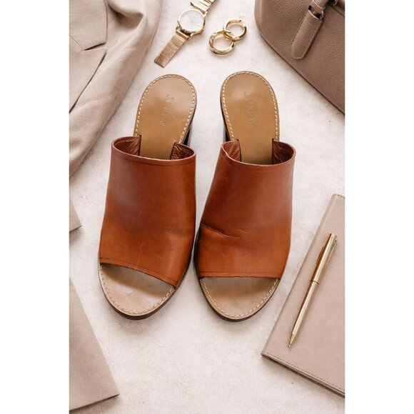 J. Crew Shoes - J.Crew Malow Cognac Leather Slide Mules Women’s Size 10 Business Casual Modern